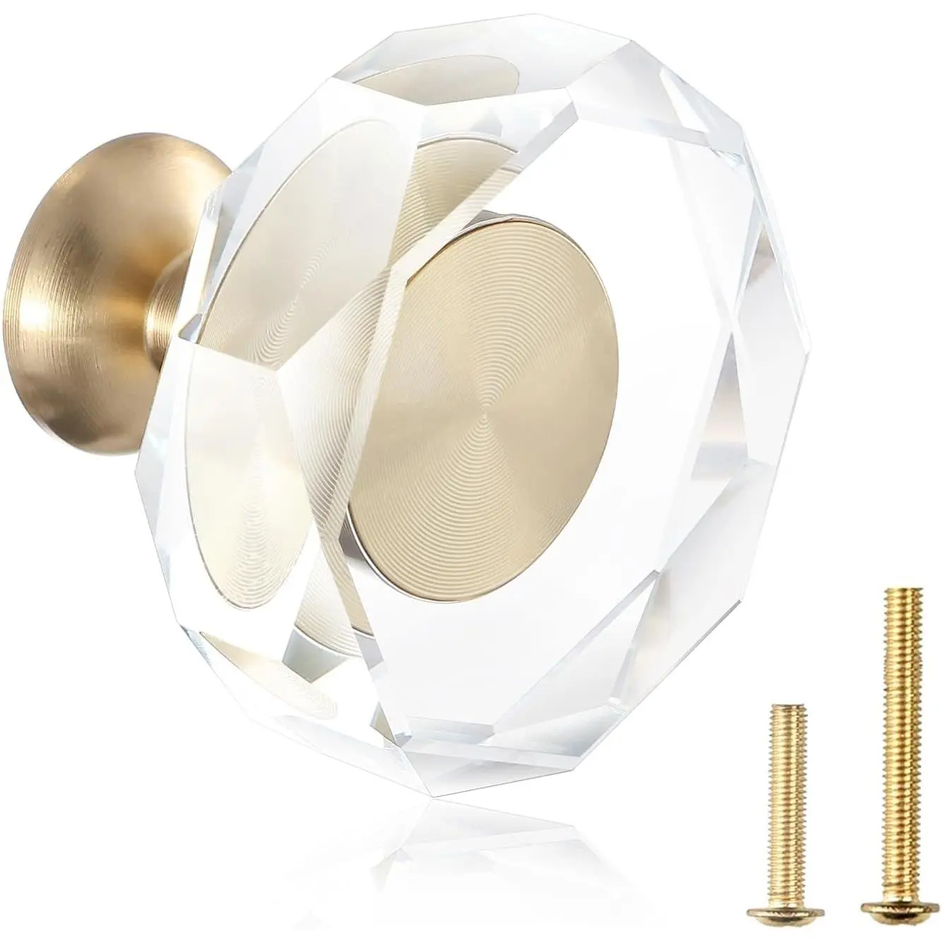 2-Pack 1-1/4-Inch White Cabinet Glass  Patterned knob Brass Drawer Dresser Pulls,  Hardware Kitchen Closet knobs for Bifold Doors