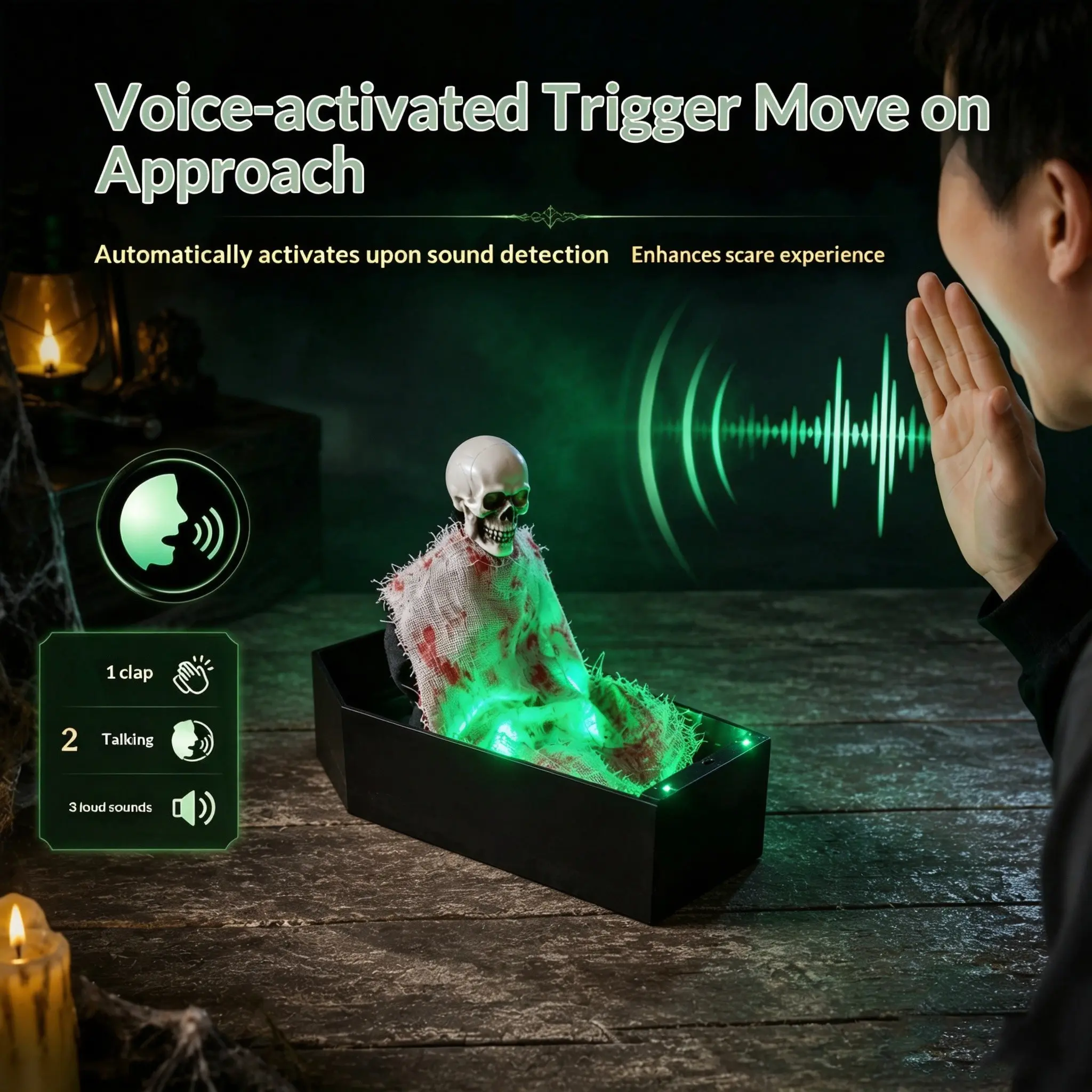 1pc Creative Skeleton Coffin Ghost Sitting Up - Halloween Horror Party Scene Decoration Props, Funny Desktop Decorations, Atmosphere Ornaments, Decorative Ornaments [Battery Not Included - Self Bring]