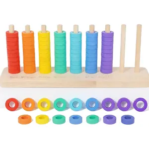 Wooden Color Sorting Stacking Toys, Montessori Toys Rainbow Rings Game, Wooden Sorting & Stacking Toys for Toddlers, Color Recognition Sensory Toy Educational for Ages 3 and Up Boys Girls Giftfidget toys