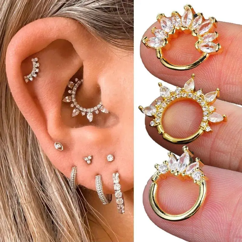 1PC Daith Piercing Ear Hoop Earring for Women Girlish Zircon Ear Ring Helix Cartilage Piercing INS Daith Jewelry Gold Color Gift