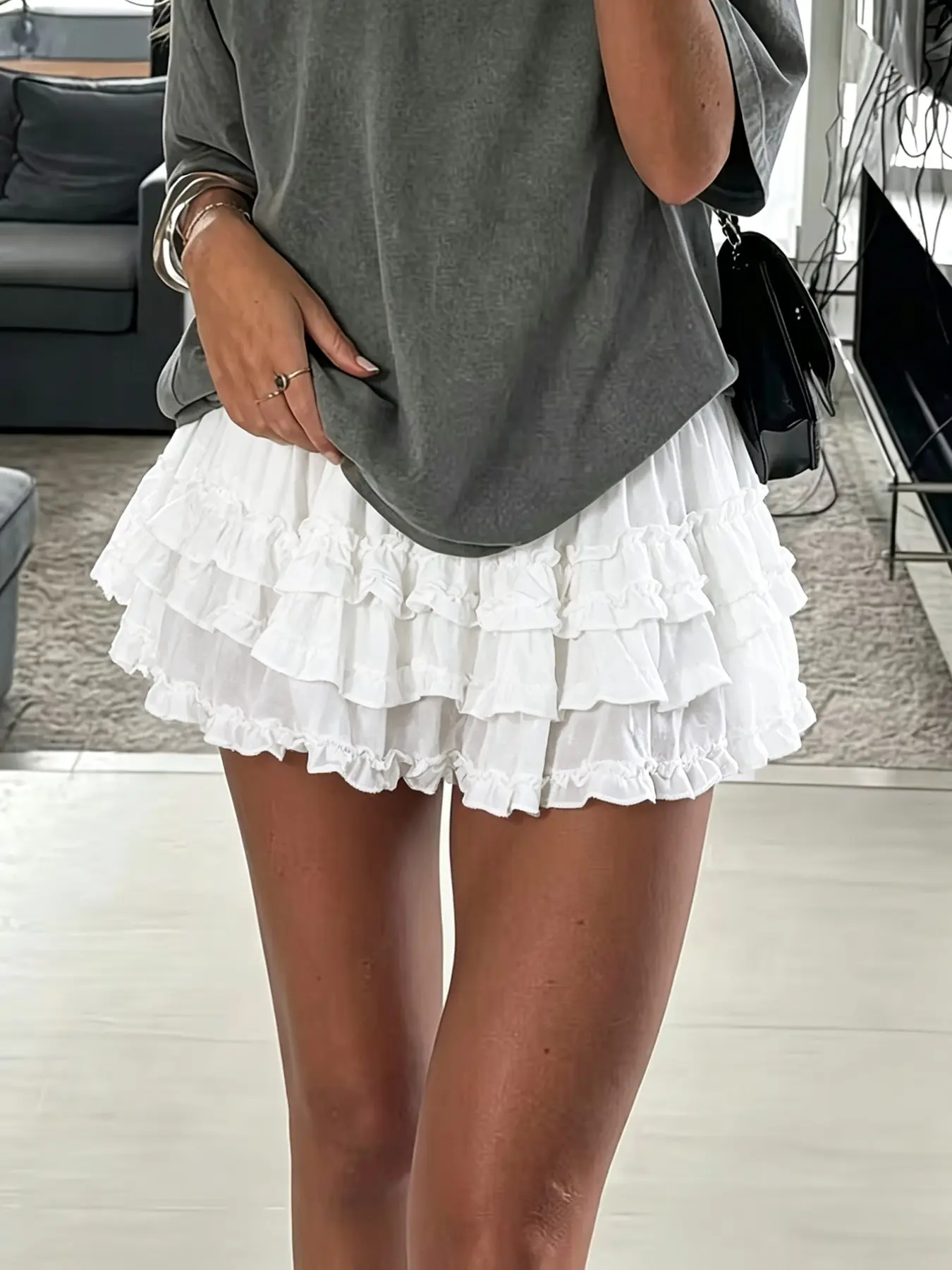 French Lazy Multi-Layer Ruffle Puff Short Skirt, High Waist Slimming Versatile Casual Daily Everyday Commute Mini Skirt, Fashionable and Comfortable