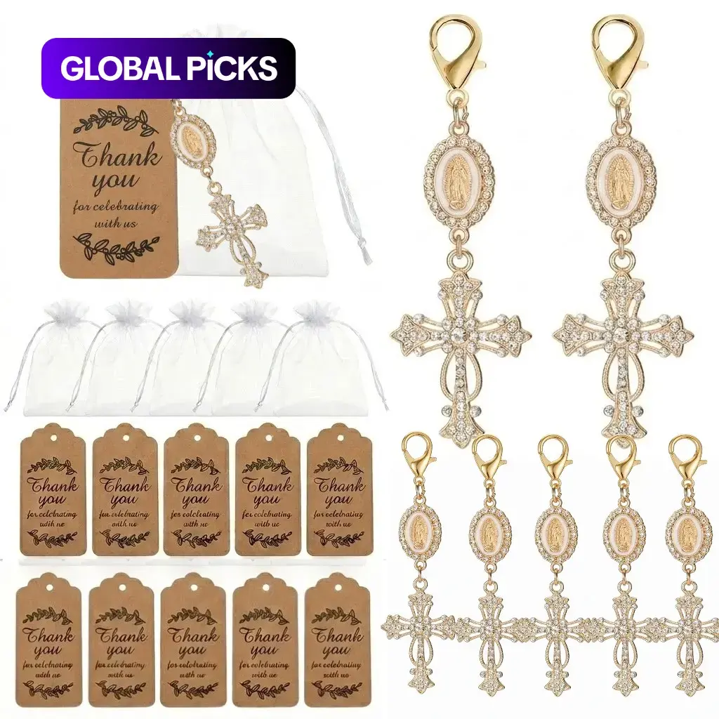 12 Sets Elegant Rhinestone Cross Charm Bling Bling Keychains with Sheer Gift Bags and Kraft Tags, Perfect for Baptism, Communion and Event Decor, Collectible Keepsake Favors, Key Charms #GLOBAL PICKS