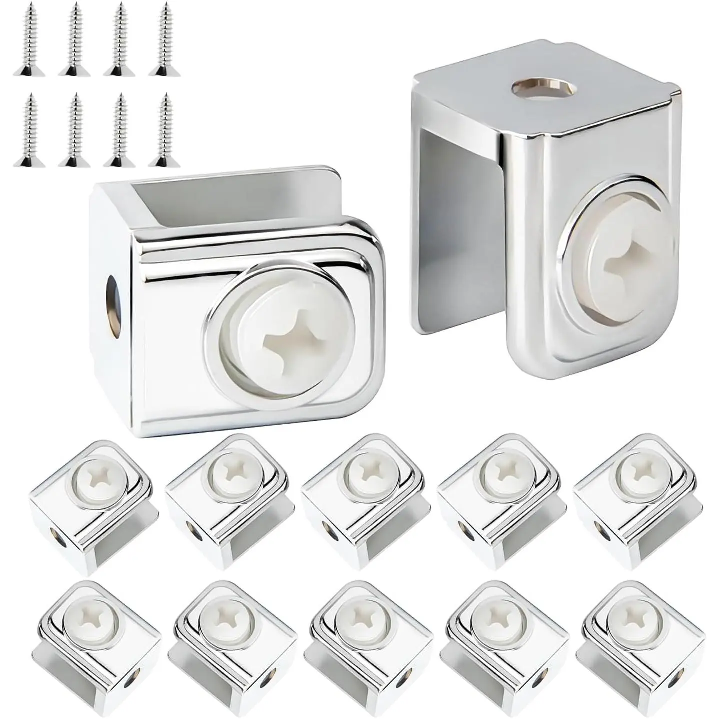 12 count Glass Clip Holders - Adjustable Wall Mount Clamps for 5-10mm Glass Shelves