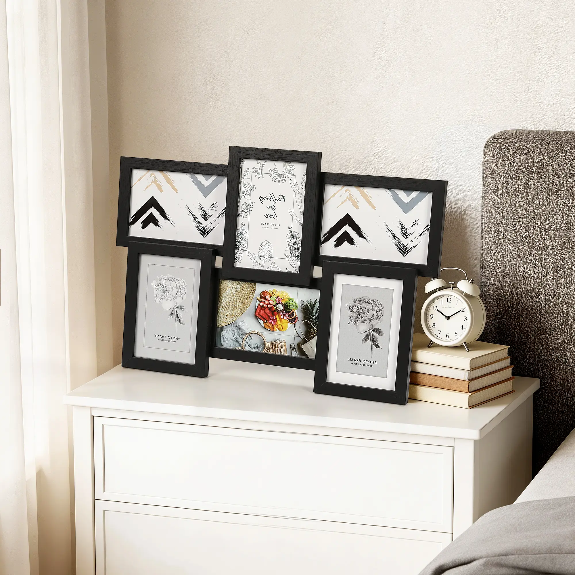 6-Piece 4x6 Photo Frame Set – Glass Front Collage Wall Frames with Multi-Picture Display, Black Wooden Picture Frames for Home Office Wall Decor, Tabletop or Hanging