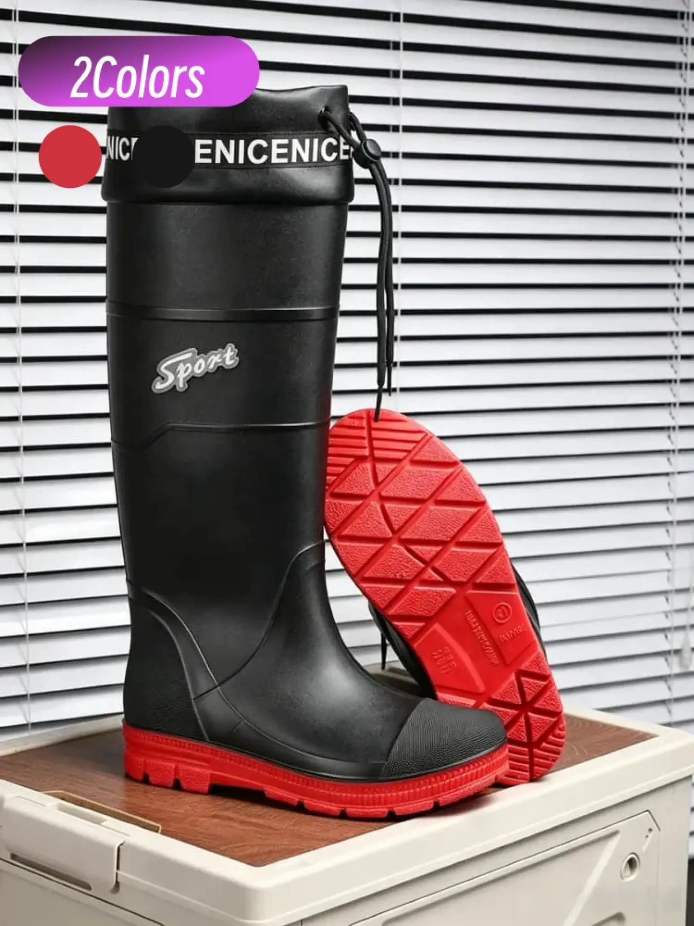 1 Pair Men Tall Outdoor Waterproof Rain Boots Splash-proof Cuff Design Diamond Deep Tooth Anti-slip Sole Wear-resistant Rain Shoes For Fishing Farming Rainy Commute Water Resistant Footwear