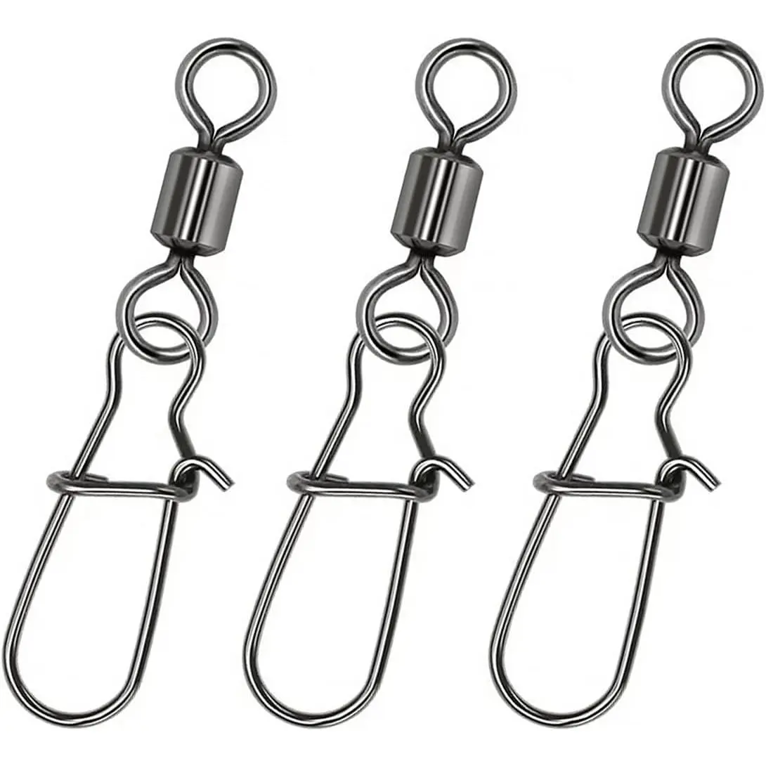 50-Pack Speed Clips for Fishing Lures, Stainless Steel Fishing snap swivels, Rolling Ball Bearing Barrel Swivel (24LB-145LB)
