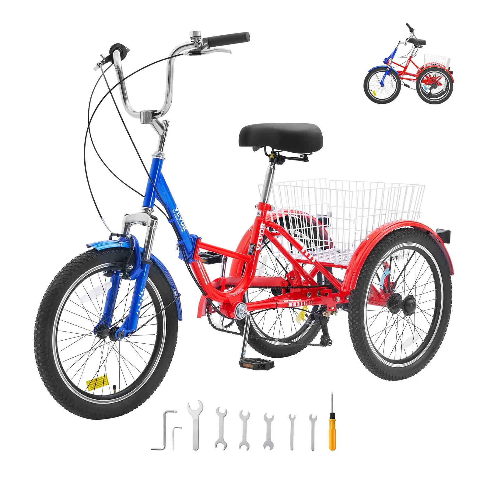 Folding Adult Tricycle, 20-Inch 7-Speed Adult Folding Trikes, Carbon Steel 3 Wheel Cruiser Bike with Large Basket Adjustable Seat, Shopping Picnic Foldable Tricycles for Women, Men, Seniors