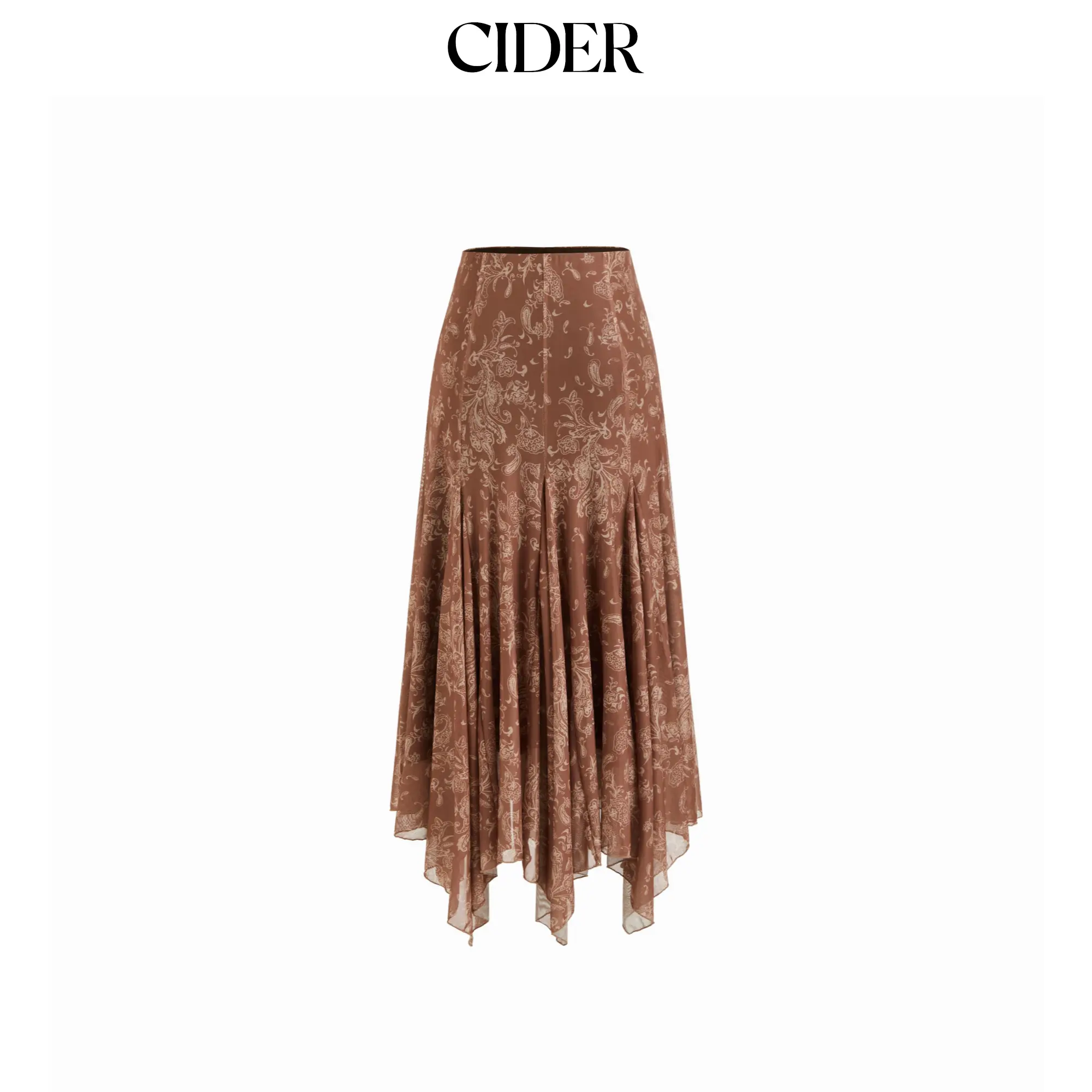 Cider Mesh Mid Rise Aztec Asymmetrical Ruffle Hem Maxi Skirt