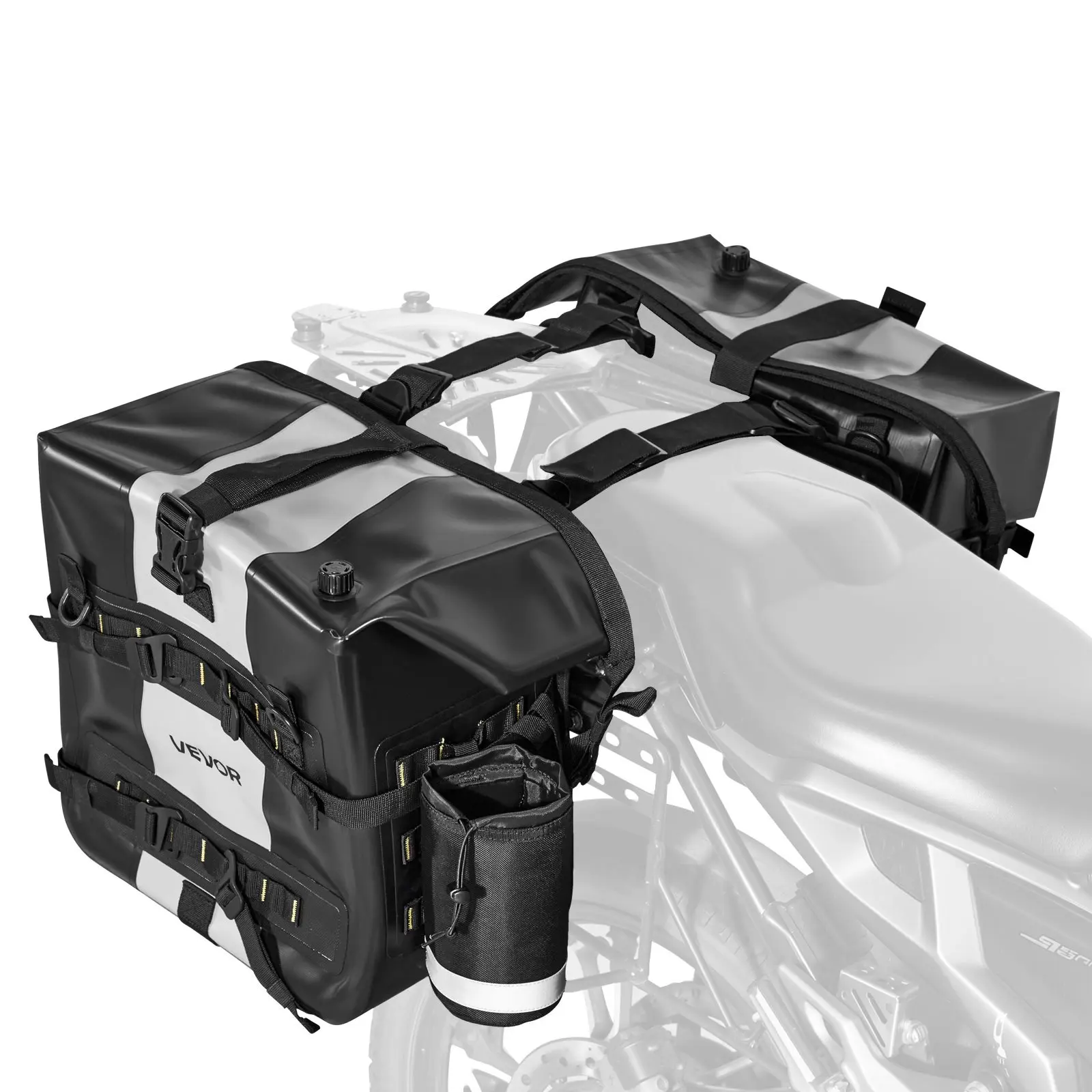 【Summerfinds】VEVOR Motorcycle Saddlebag, 56 L (28 Lx 2) Large Capacity Side Saddle Bag Compatible with Most Motorcycles, Waterproof Fabric Outdoor Sports Motorbike Luggage Storage with Detachable Inner Bag, Black
