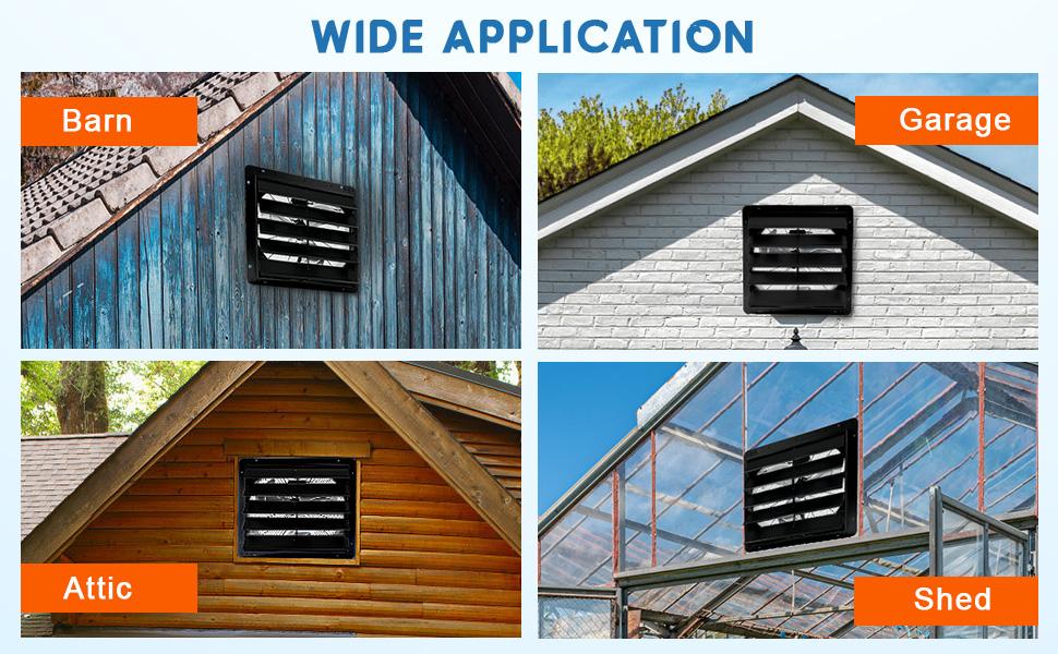 24" Wall-Mounted Shutter Exhaust Fan, 3500 CFM High-Speed Ventilation, 1500 RPM Low-Noise, Aluminum Blades & Automatic Shutter for Attic, Garage, Greenhouse, Workshop & Louvered Vent Applications