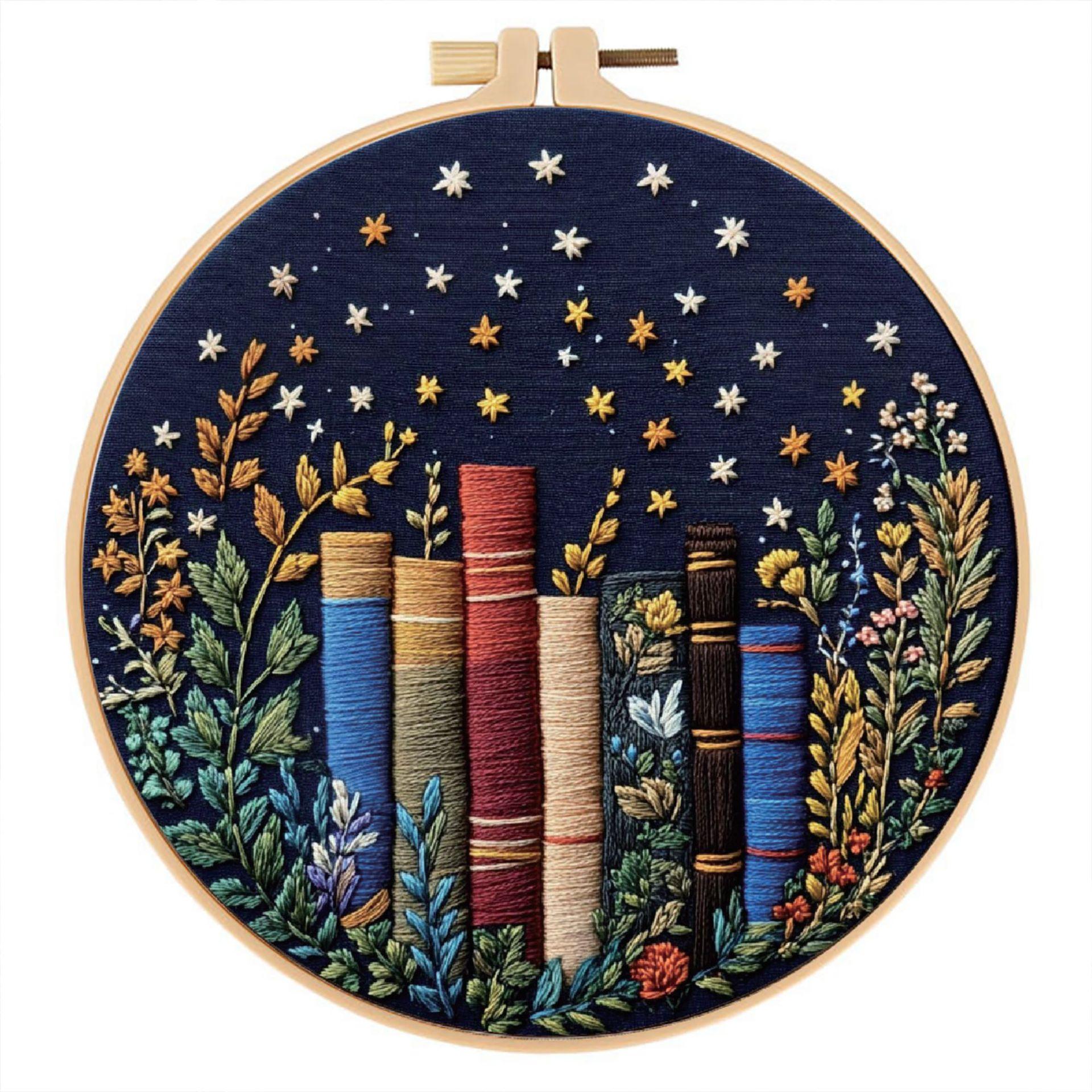 Starry Book Embroidery Kit DIY Needlework Set Materials English Stitch Guide Handmade Craft for Beginners Home Decoration Artistic Gift