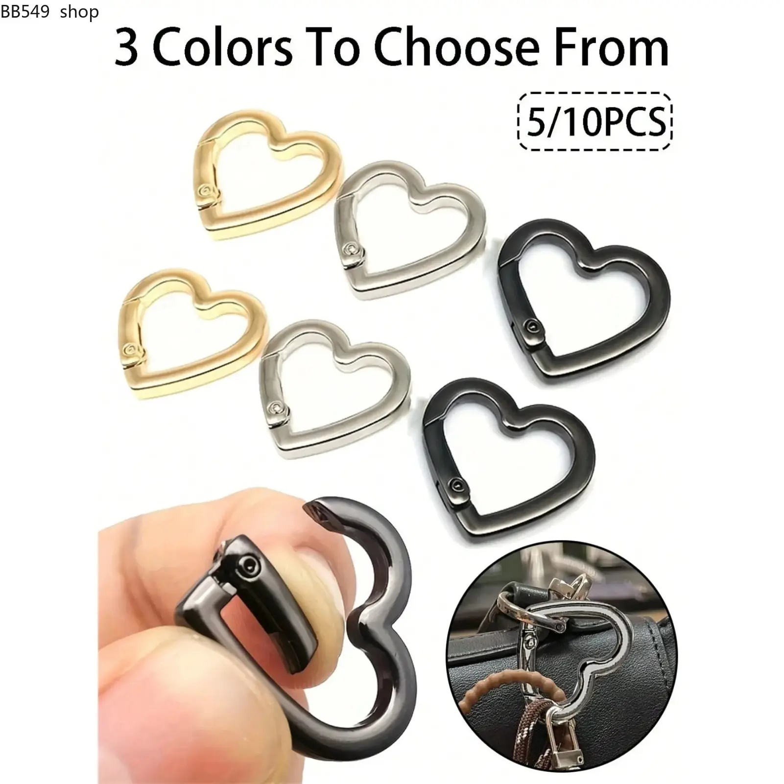 Metal Heart Shaped Spring Buckle, Keychain, Bag Hook, Extender Clip, Pet Leash, Luggage Hardware, Travel Accessory, DIY Crafts, Hanging Bag Buckle, Bags Hooks, Accessories For Bags, Purse Accessories, Adorable Bag Accessory, Handbag Accessory