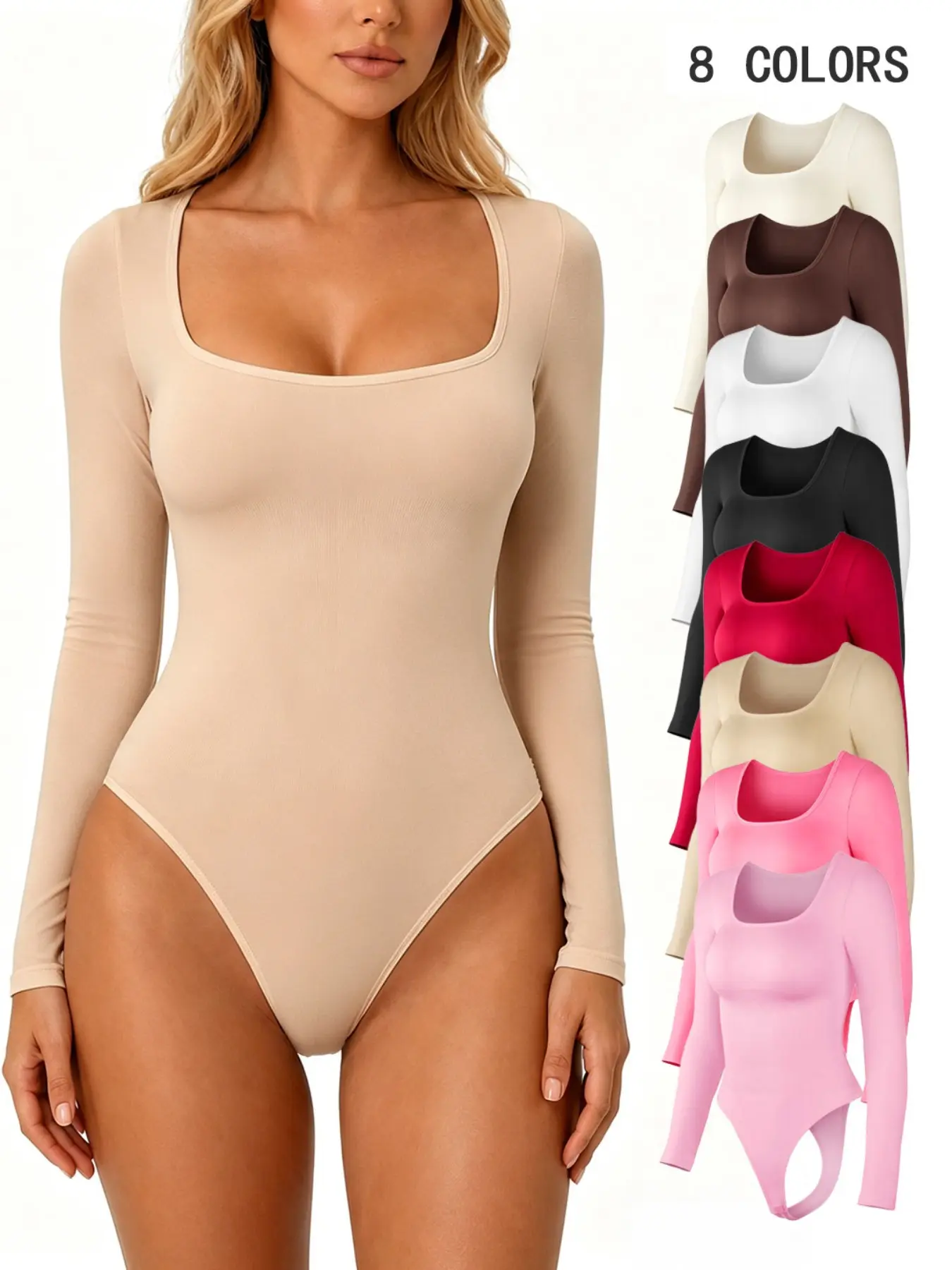 Women's Soft Sexy Shapewear Bodysuit Flat Belly Shaper, Long Sleeve Slim Fit Thong One-Piece, Abdominal Tightening Design, Versatile Layering Set