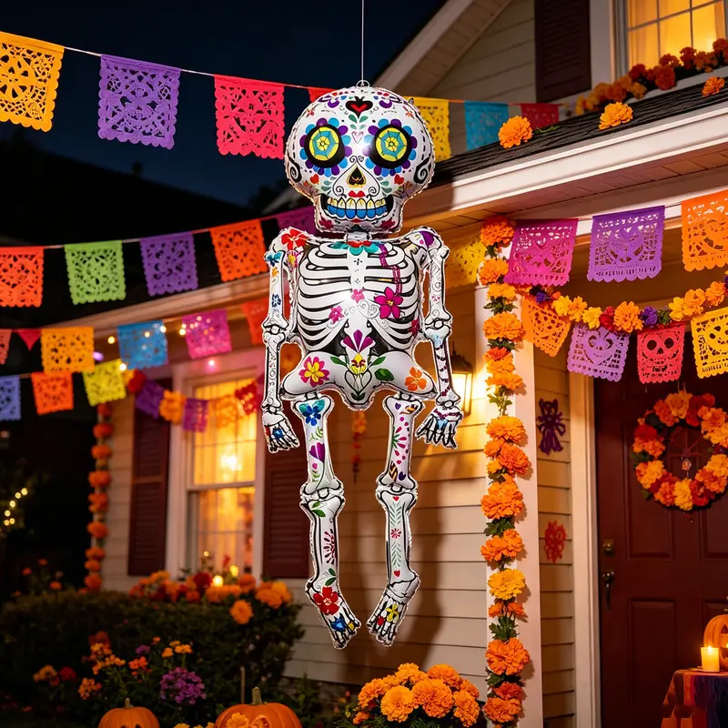 156cm large flower skull balloon Halloween skull balloon Day of the Dead pattern skeleton balloon theme party holiday arrangement i decoration