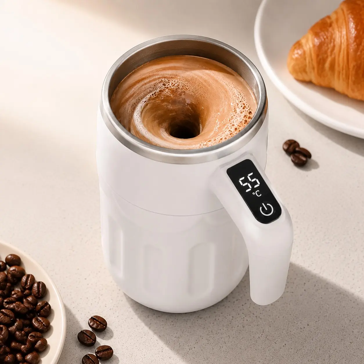 Smart Temperature Control Coffee Mug with Digital Display, Vacuum Insulated Stirring Travel Cup, Ergonomic Handle, Durable Fashion Design