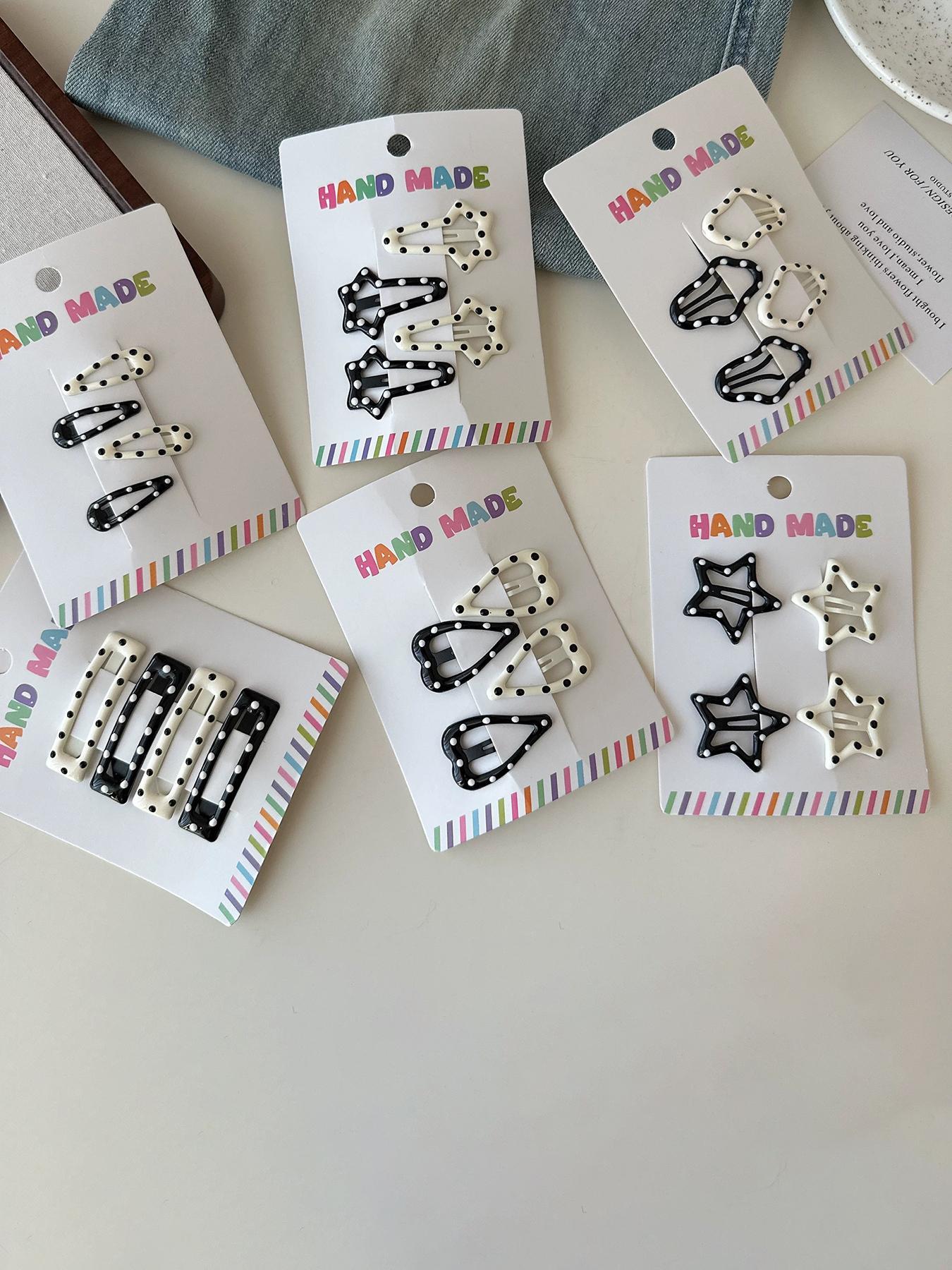 Cute Polka Dot Pattern Hair Clips, Casual Simple Heart & Star Design Hair Accessories for Women & Girls, Minimalist Headwear Suitable for Daily and Casual Use