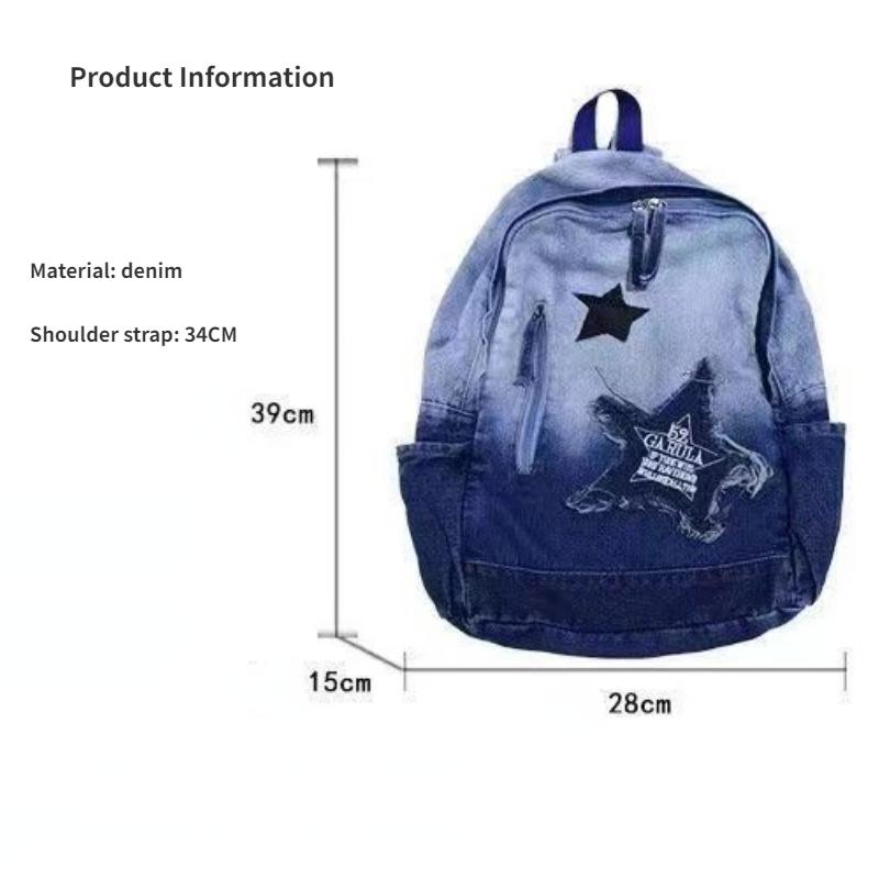 Y2K Korean Casual Denim Backpack Fashion Star Pattern Large Capacity Student Schoolbag Teenagers Vintage Punk Travel Book Bag Y2K Korean Casual Denim Backpack Fashion Star Pattern Large Capacity Student Schoolbag Teenagers Vintage Punk Travel Book Bag