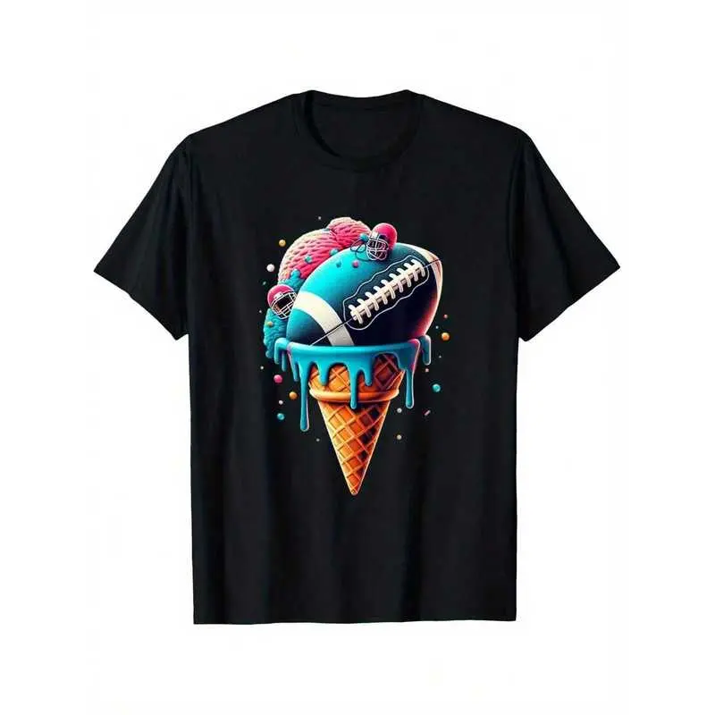 Football Drip Ice Cream Watercolor Cone With Sprinkles T-Shirt For Men Woman, Soft Fabric, Breathable Short Sleeve Tees