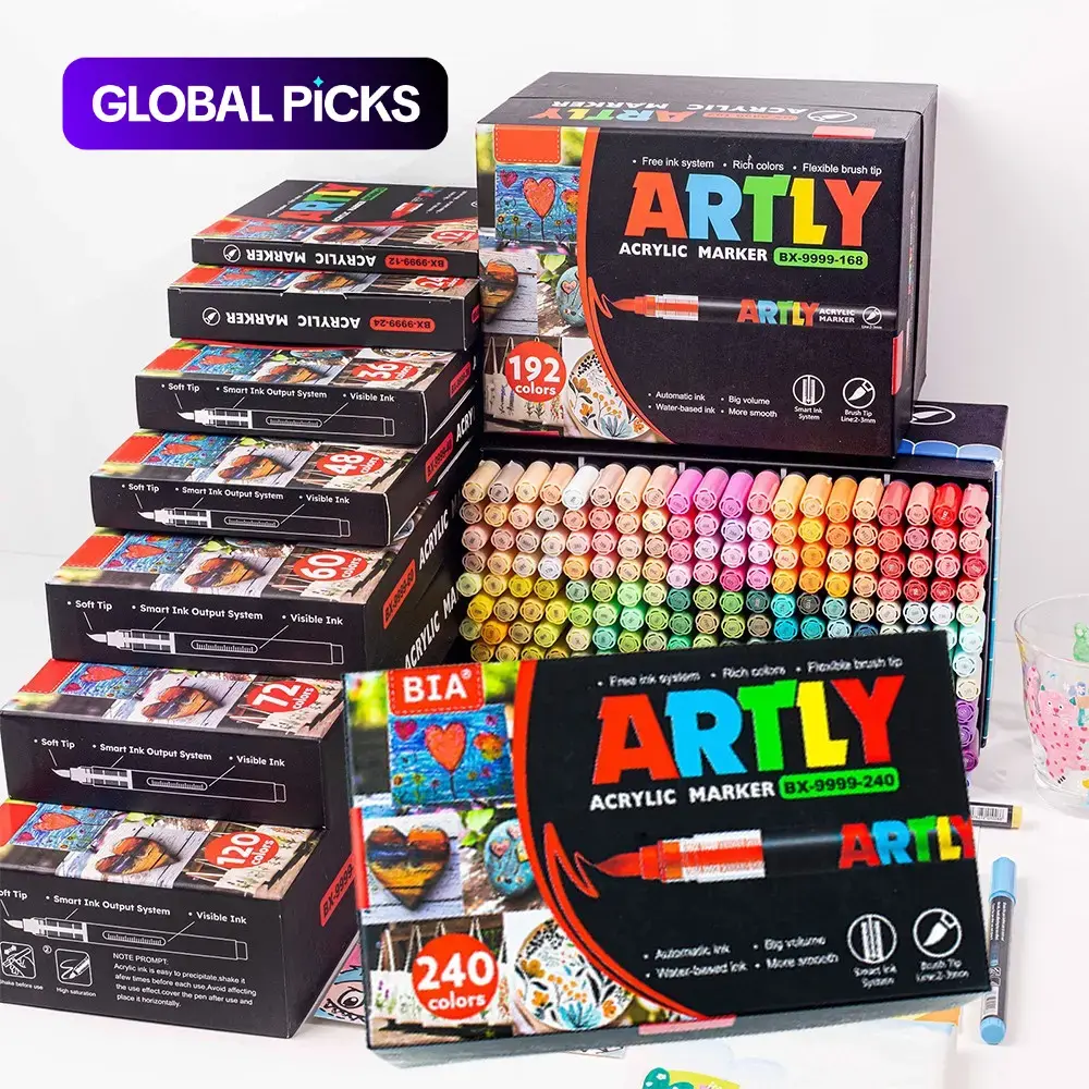 Acrylic Brush Head Paint Markers Set, Waterproof Soft Tip, Suitable for Glass, Stone, Wood & Paper, Art Painting Marking Tools, Art Supplies, Artist Supplies #GLOBAL PICKS