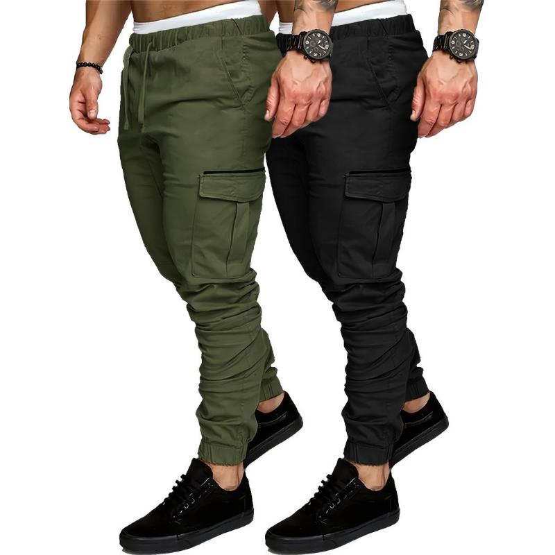 [2 Pack Relaxed Fit Cargo Pants] 2 Pack Cargo Pants For Men - Relaxed Fit Twill Joggers With Elastic Waistband And Stretch Fabric - Casual Wear