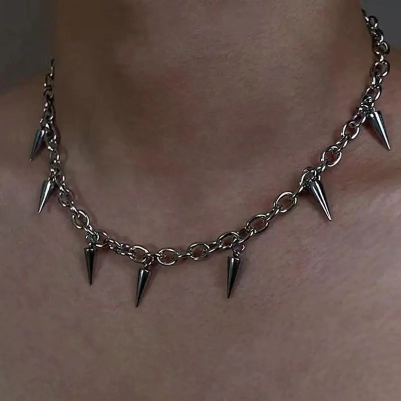 Stainless Steel Rivet Pendant Choker Necklace with Resin - Punk Gothic Hip Hop Bag Charm, Unisex Luggage & Bag Accessory, Men's Jewelry, Necklaces, Punk Aesthetic