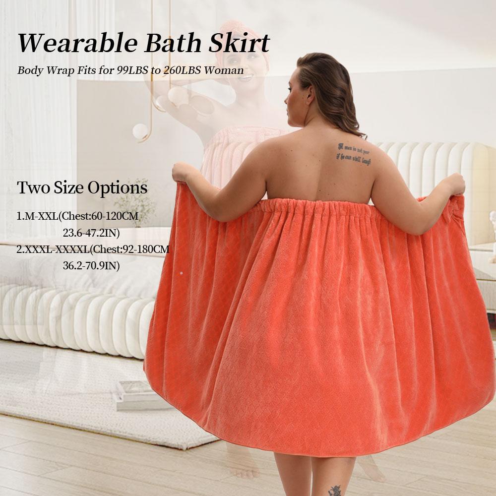 1 Pcs Bathrobe / 2-Piece Bath Skirts Set - 80x210cm & 80x160cm, 350GSM, Oversized Towel + Ladies' Bath Cap + Adjustable Wearable Skirt, Fits M-XXXXL, Thickened, Ideal for Home, Travel, Sauna & Spa