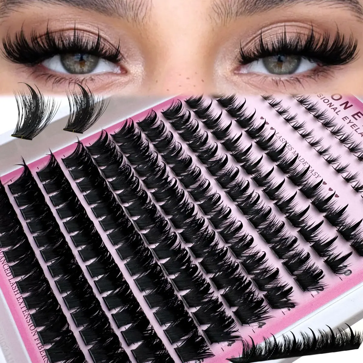 Spikes+300D Lower Eyelashes, Lash Clusters Long 6-18mm D/DD138pcs Volume Individual Lashes DIY Lashes Spiky Lash Extension Manga Cluster Eyelash Extensions Mink Lashes, Voluminous false eyelashes, Synthetic Lashes