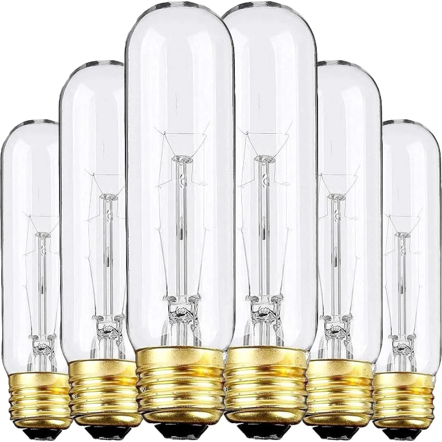 Edison Light Bulbs, 25W Clear Incandescent, T10 Tubular Bulbs, E26 Base, 120V, Warm White, Dimmable Vintage Showcase Bulb (6-Pack)