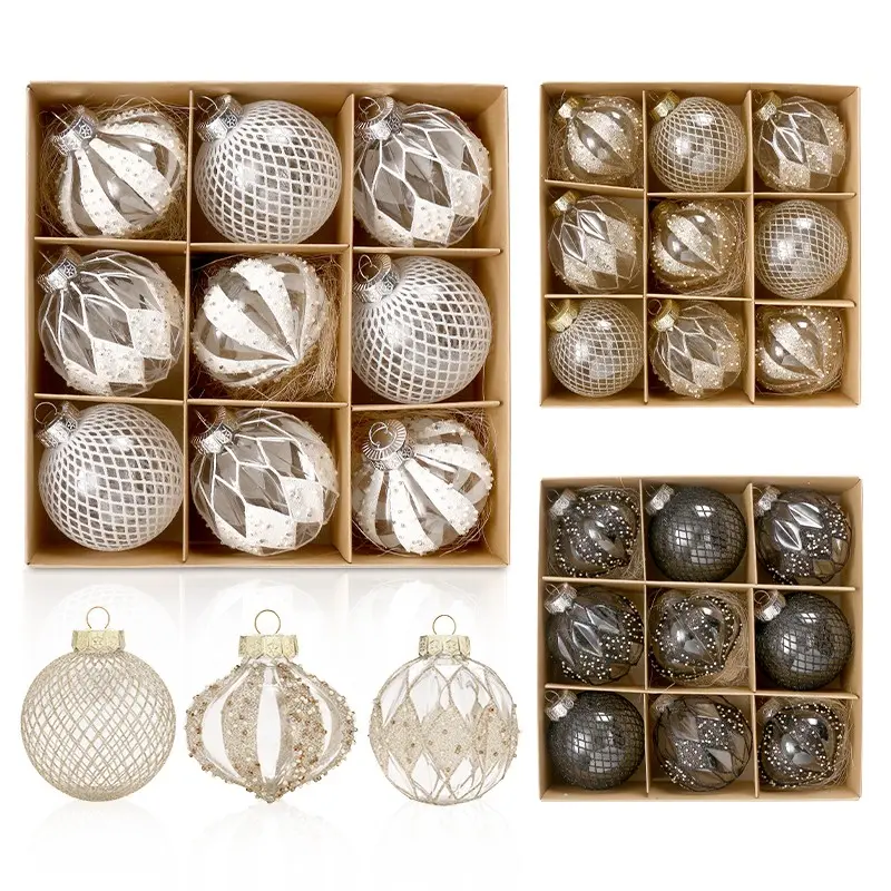 Christmas Decoration Set, Transparent Painted Pet Christmas Balls, 8cm/9pcs, Holiday Ornaments, Tree Accessories, Festive Decorations