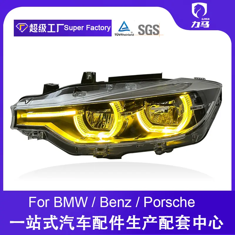 Dual-Color DRL LED Headlight Assembly with ABS, Spoon Design, Daytime Run Function for 13-18 BMW 3 Series F30 F35, Replacement for Original Halogen Front Lights