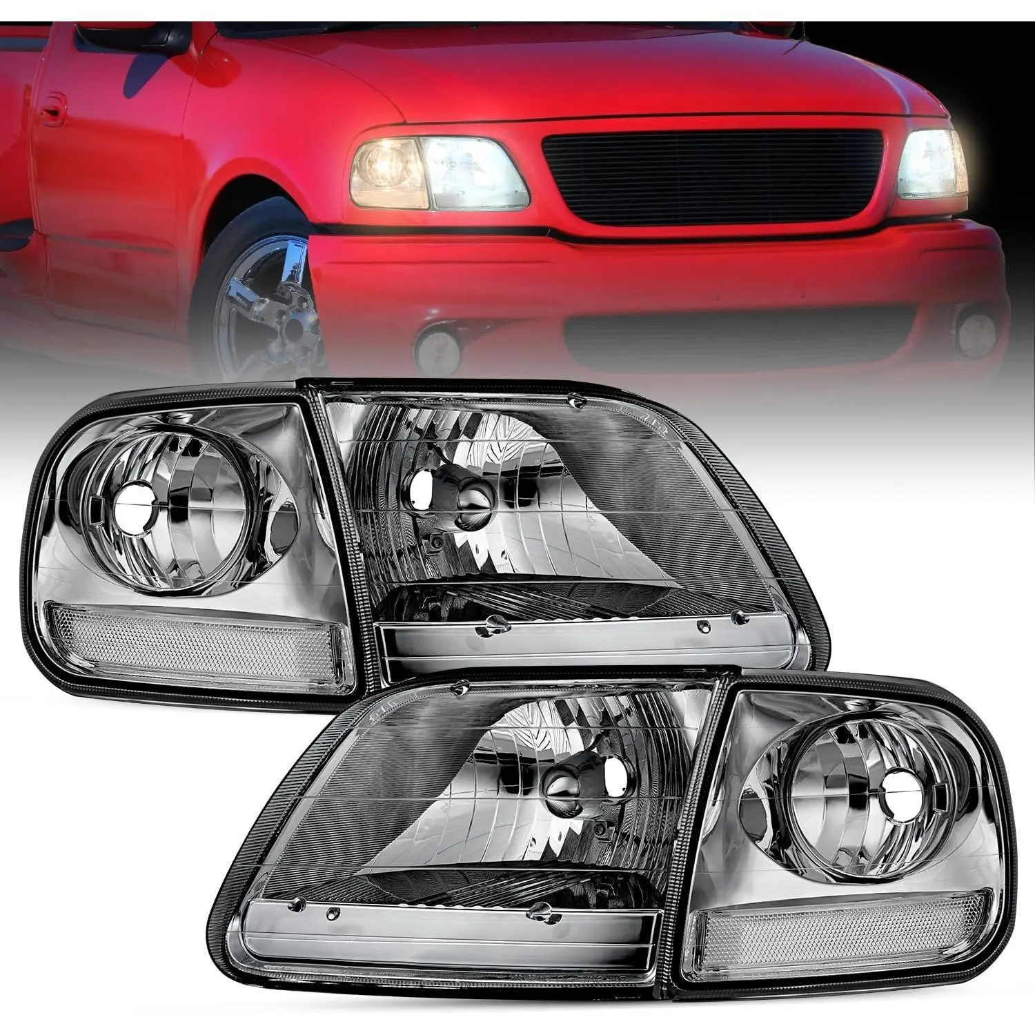Nilight 1 Pair Adjustable Waterproof Headlight Assembly Kit, Corrosion-Resistant Chrome Housing Smoked Lens Car Replacement Headlights for 1997-2003 Ford F-150/Expedition, Temperature-Adaptive Design