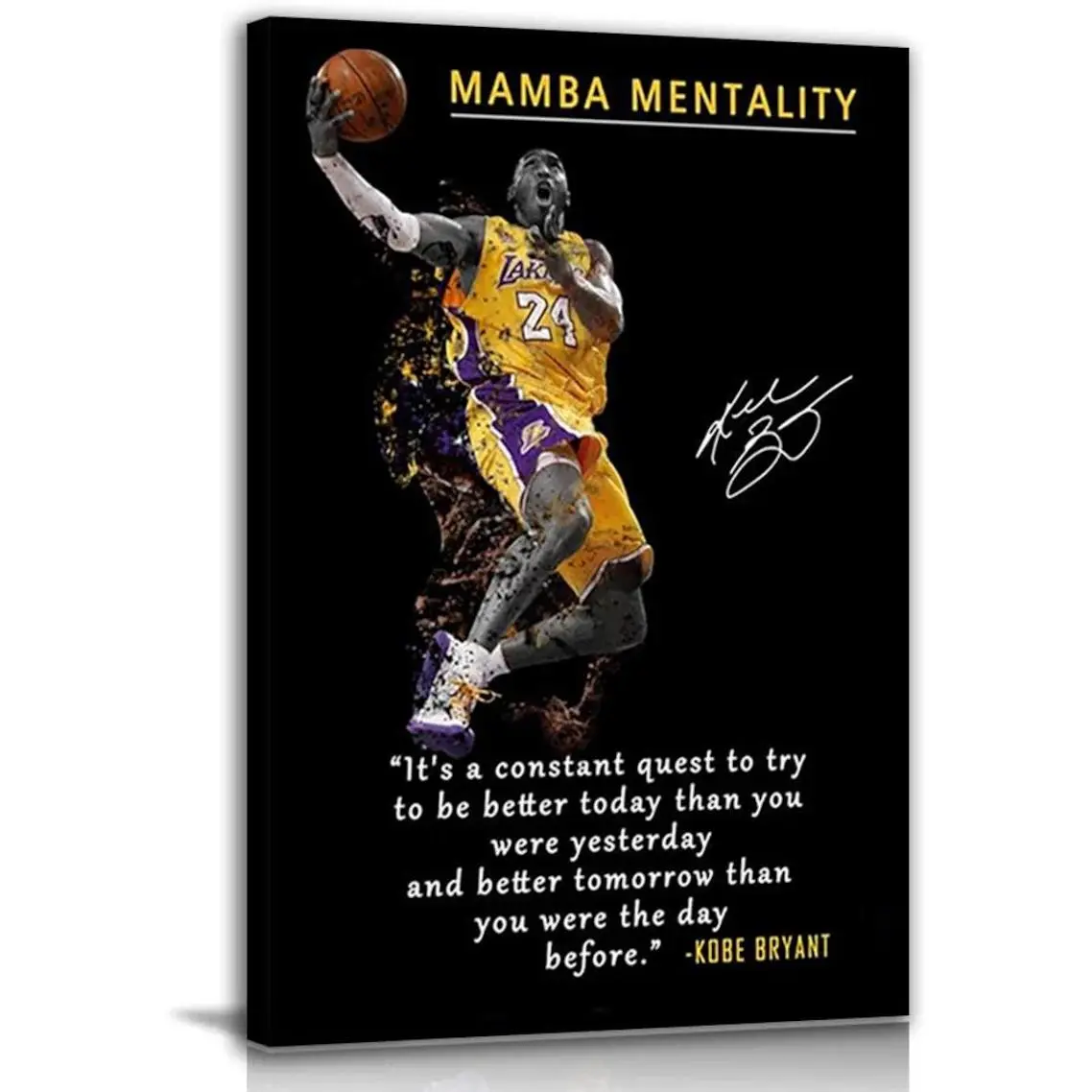 Basketball Player Sports Decor – Kobe Bryant Mamba Mentality Quote Poster or Canvas – Motivational Wall Art for Home, Office, or Gym