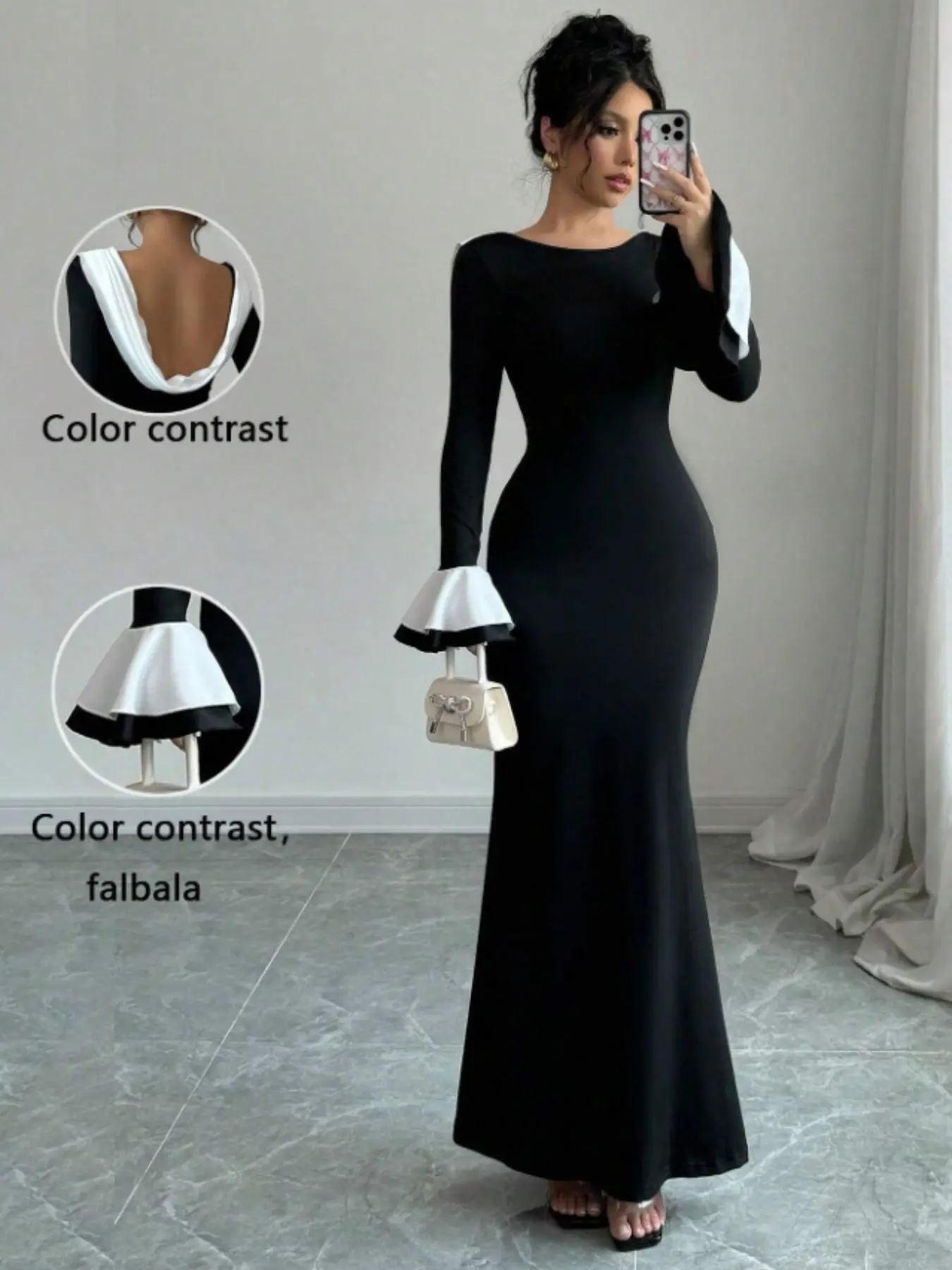 Elegant Chic Solid Color Dress for Women, Formal Wear, Long Sleeve Summer Party, Lightweight Breathable Fabric, Perfect for Special Occasions