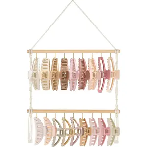 Macrame Claw Clip Organizer, Hanging Hair Claw Clip Holder Storage Hair Accessories for Women Girls Jewelry Hanger Display Wall Decor for Bedroom Door Closet