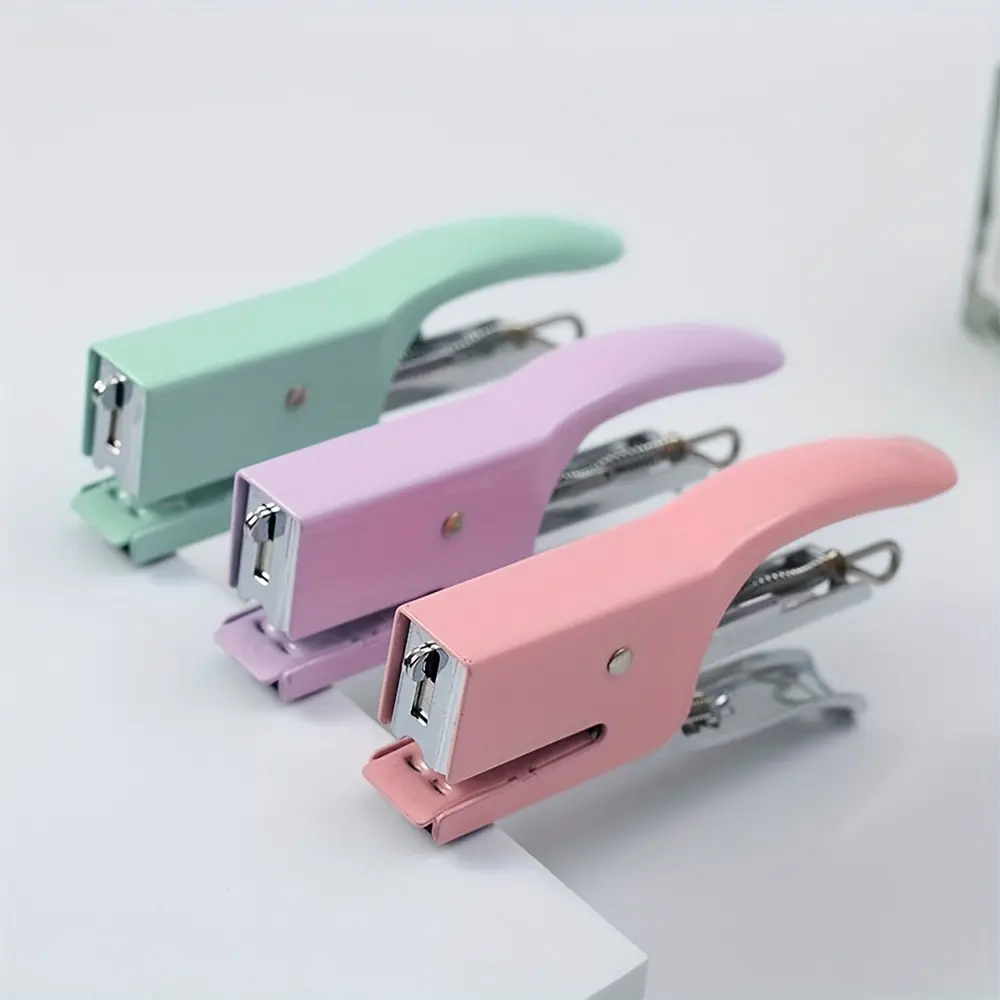 Compact Manual Stapler, DIY Paper Note Book Binding Tool, Macaron Color, Durable Metal Stapler, Handheld Stapler for Home Office School