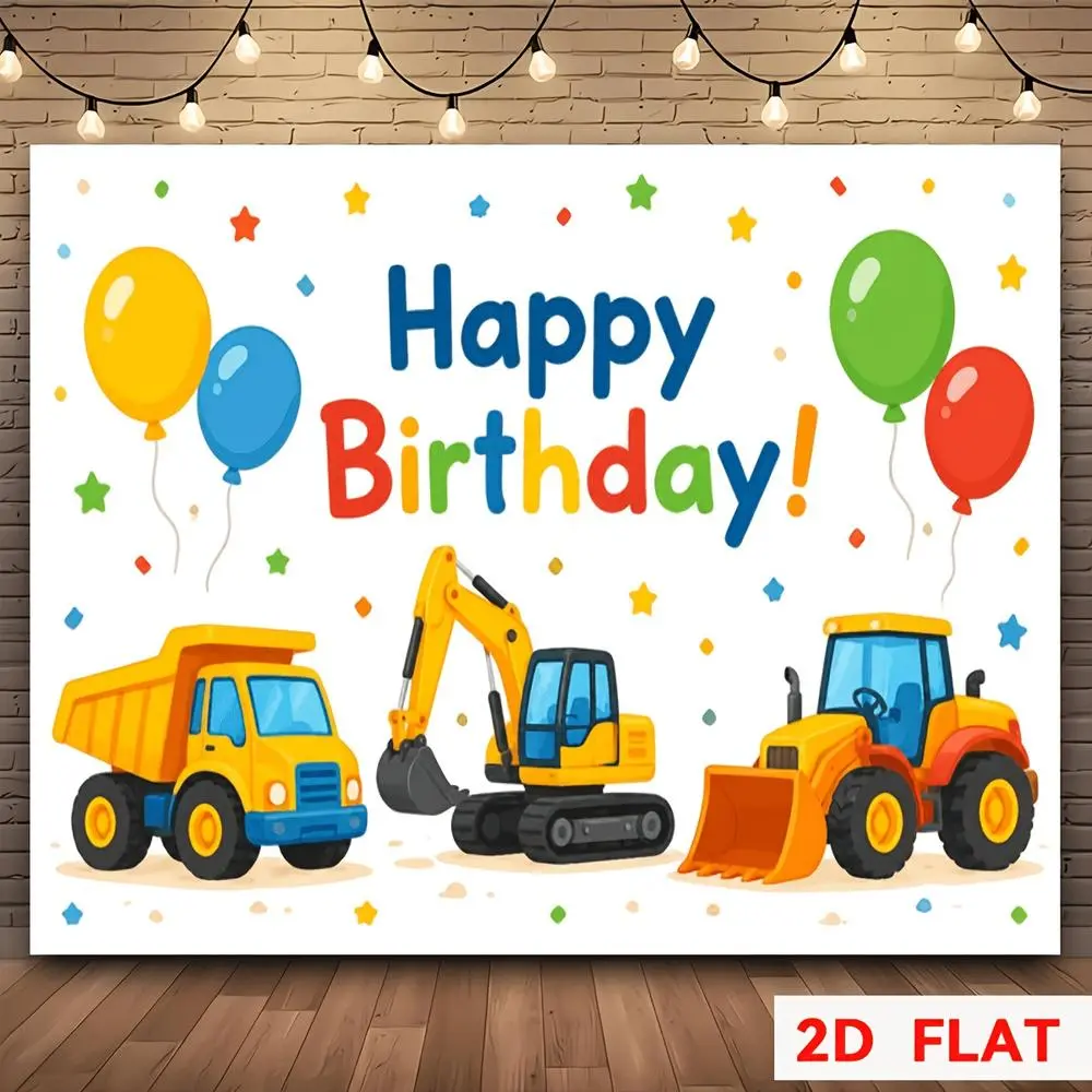 Glam 2D Flat Polyester Photography Backdrop - HD Digitally Printed, Soft, Lightweight, Foldable Construction Theme Cloth for Birthday Parties, Indoor Use, Portraits (1-Piece Design), One-Piece