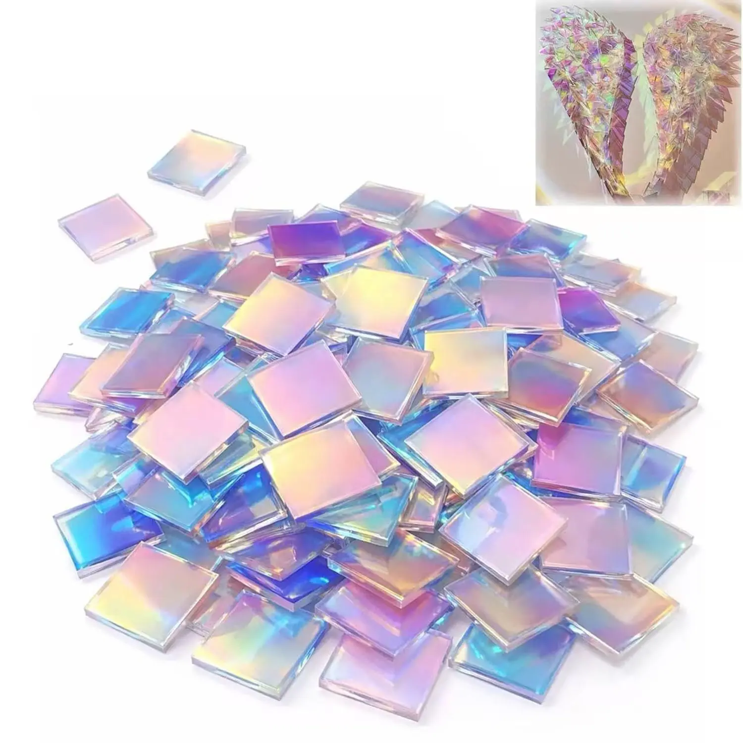 Double-Sided Rainbow DIY Acrylic, Gradient Color Pieces, Smooth Edges, Mini Holographic Acrylic Blocks, Perfect for DIY Crafts