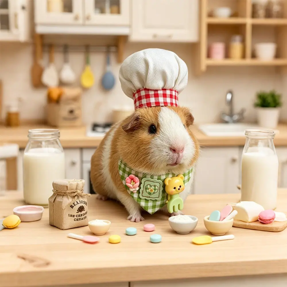 2-Piece Hamster Chef Costume Set, Includes Cute Animal Chef Hat and Plaid Apron, Ideal for Small Pets, Perfect for Dress-Up and Photo Props