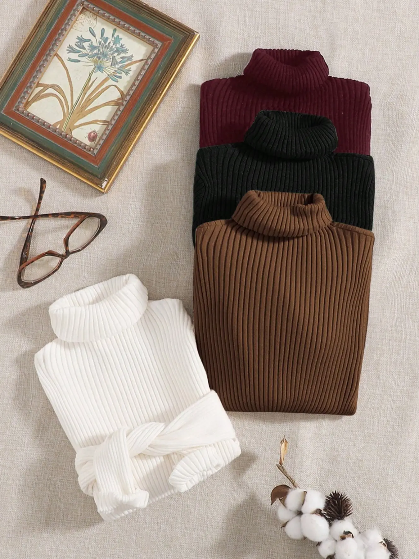 Women's Four-Piece Ribbed High Neck Sweater Set, Warm Long Sleeve Fall Winter Casual Basic Pullover, Ultimate Value Set for Your Winter Wardrobe