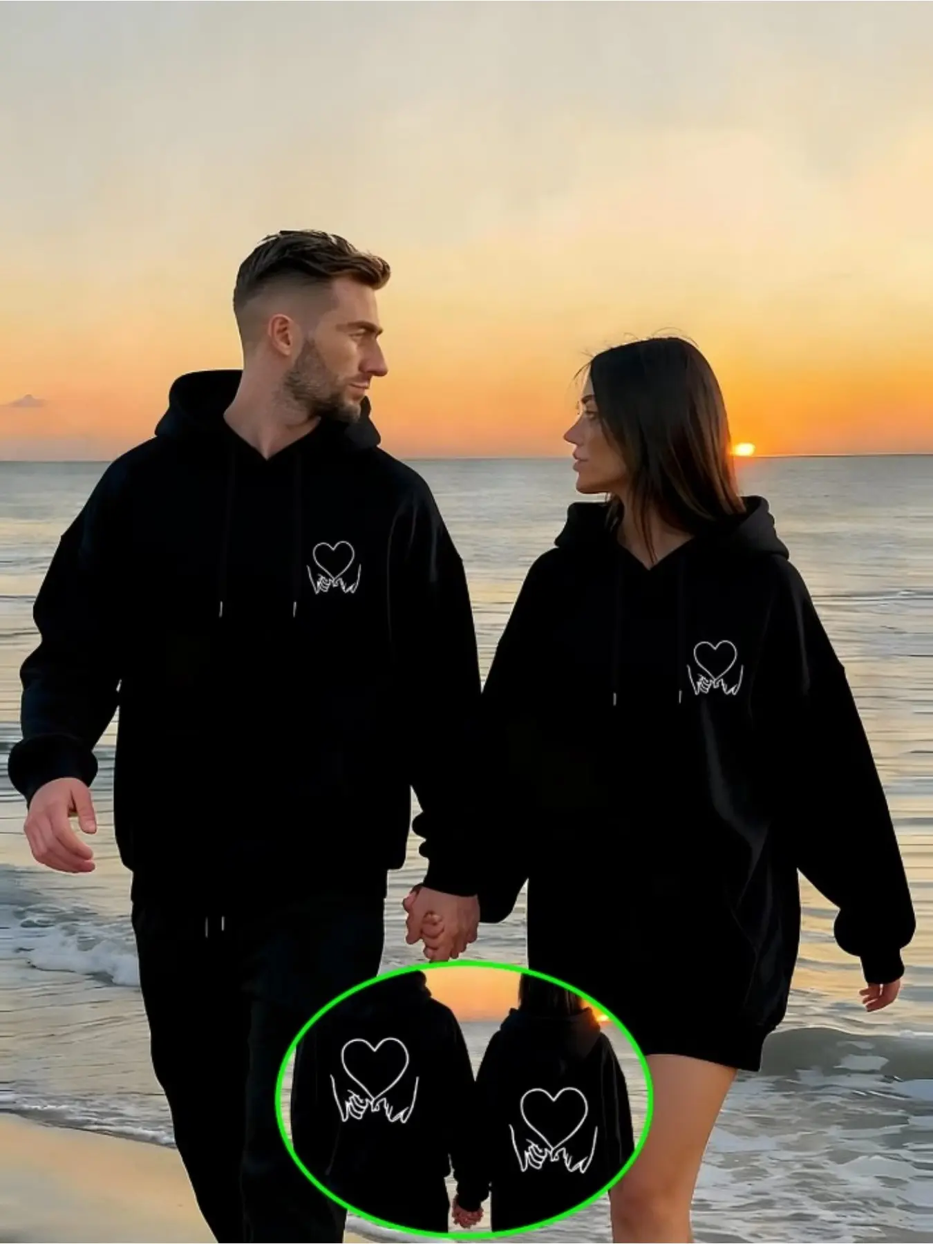 2-Pack Couple Hoodies With Creative Hand-in-Hand Sweet Interactive Print, Made of 100% Polyester Skin-friendly Fabric, Suitable For Street Strolls And Home Leisure, Comfortable And Fashionable Daily Wear.