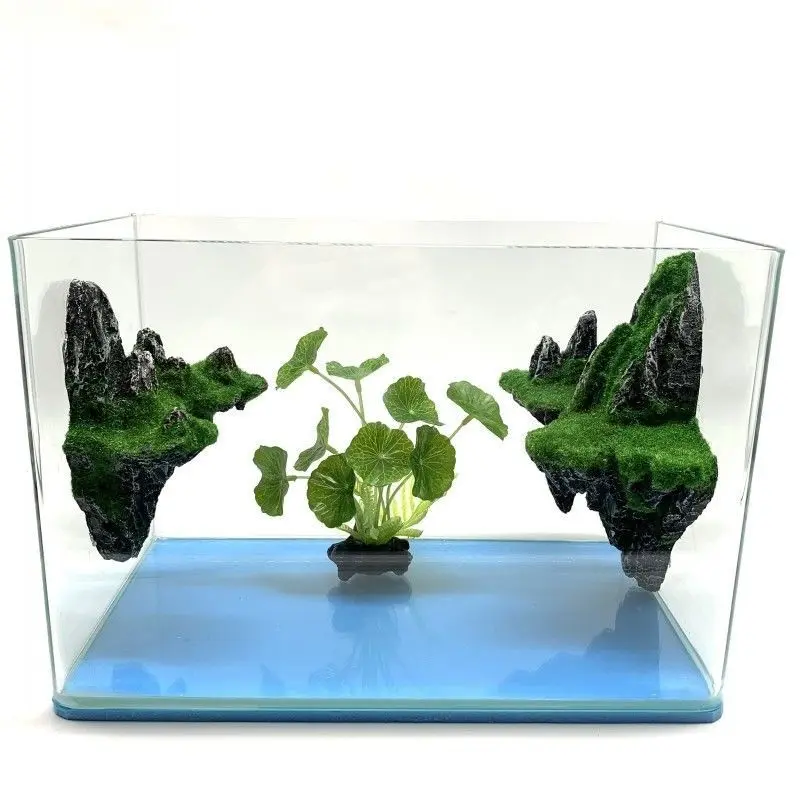 Creative Aquarium Decorative Mountain, Floating Artificial Rock for Fish Tank, Desktop Landscape, Glass Bowl Decoration, Suction Cup Design