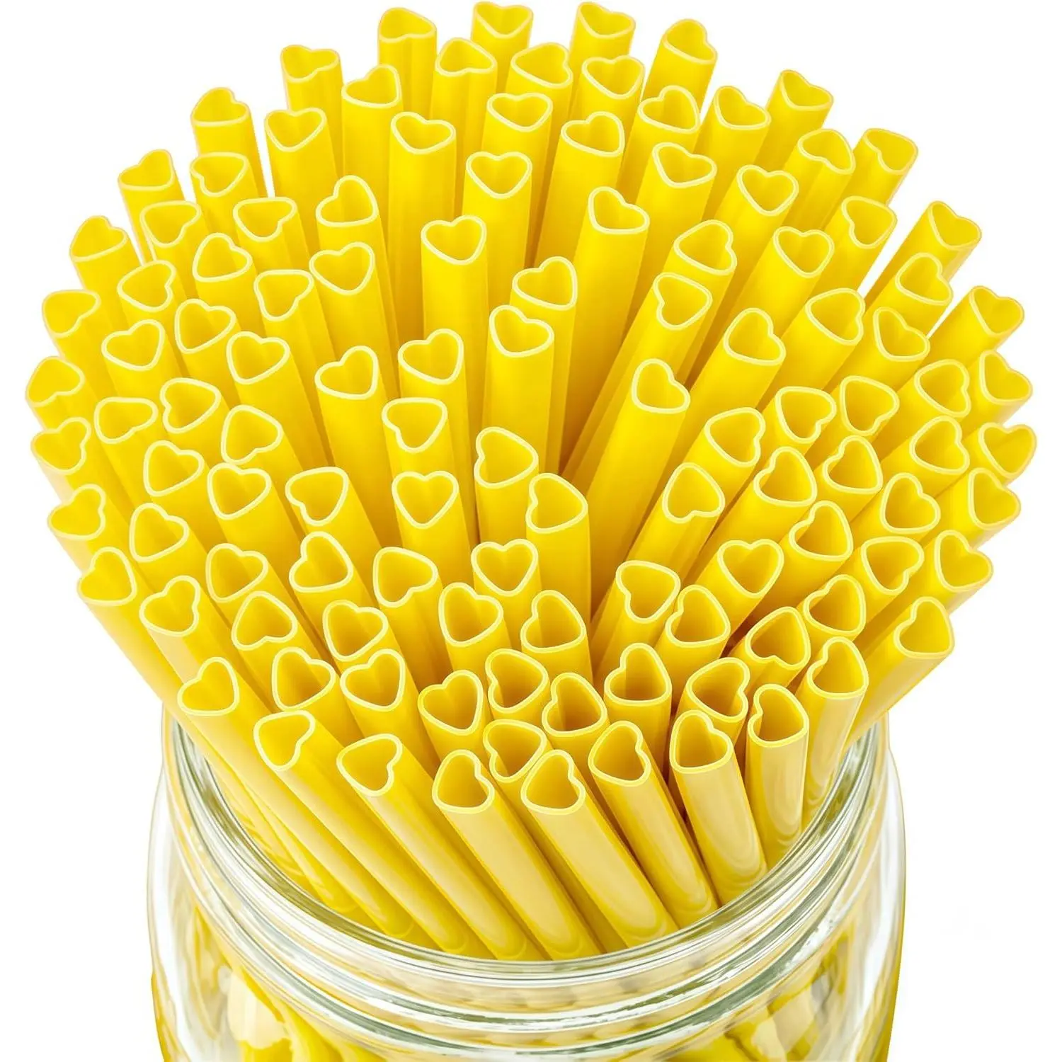 100 count Heart Shaped Plastic Drinking Straws Yellow 8.66" Long, Disposable Drinking Straws for , Coffee, Bar, Celebrations, Drinks, Gatherings, Wedding, Valentines