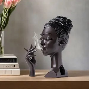 1pc Creative Black Lady Head Incense Burner, Luxury Resin Character Sculpture Ornament, Modern Minimalist Tabletop Craft, Ideal Decor for Indoor Home