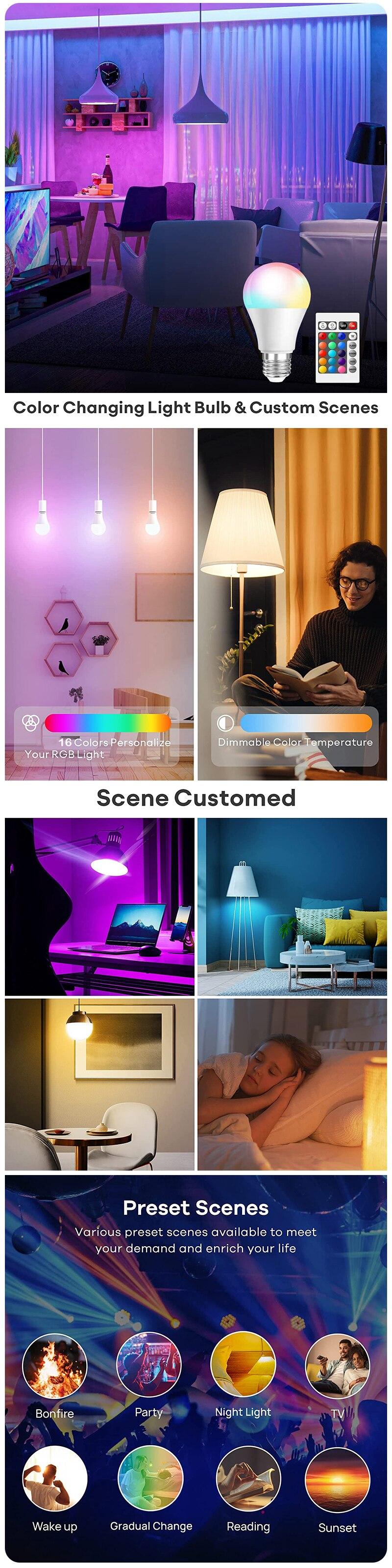 RGB Bulb LED Multicolor Bulb E27 220V Household Lighting Dimmable 24 Key Remote Control Smart Lamp Atmosphere Light