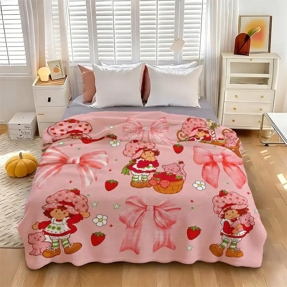 Countdown Sale Ultra Soft Strawberry Girl Cartoon Printed Flannel Throw Blankets Cooling Blankets Cooling Blanket Duvet Bedding Bed Accessories Comforter Set Cozy Multi Purpose Decor Blanket for Bedroom Girl Room Home Decor Bedroom Items Holiday Birthday