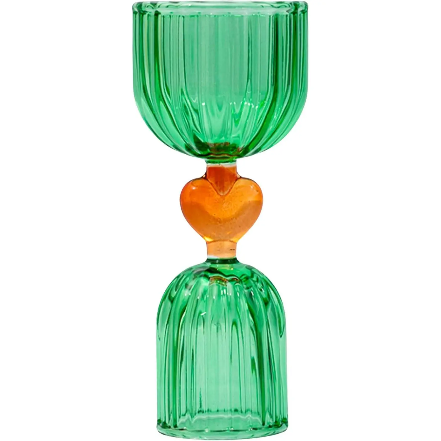 Glass Cocktail Measuring Jigger, Green & Orange | Tipsy Turvy Double Jigger Shot Glass, 1/2 and 1 Shot Measuring Cup, Colored Glass Bar Tool and Bar Cart Decor