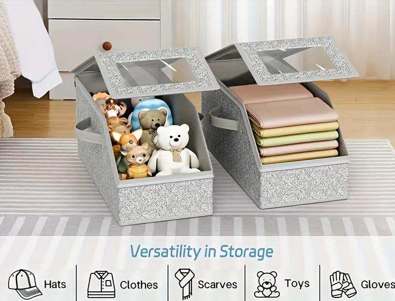 Stackable Baseball Cap Storage Box 2-Pack, Hat Organizer with Clear Window, Large Capacity Hat Storage Bin for Baseball Caps, Socks, Underwear & Toys, Sturdy Cardboard Closet Organizer, Unisex, Classic Gray