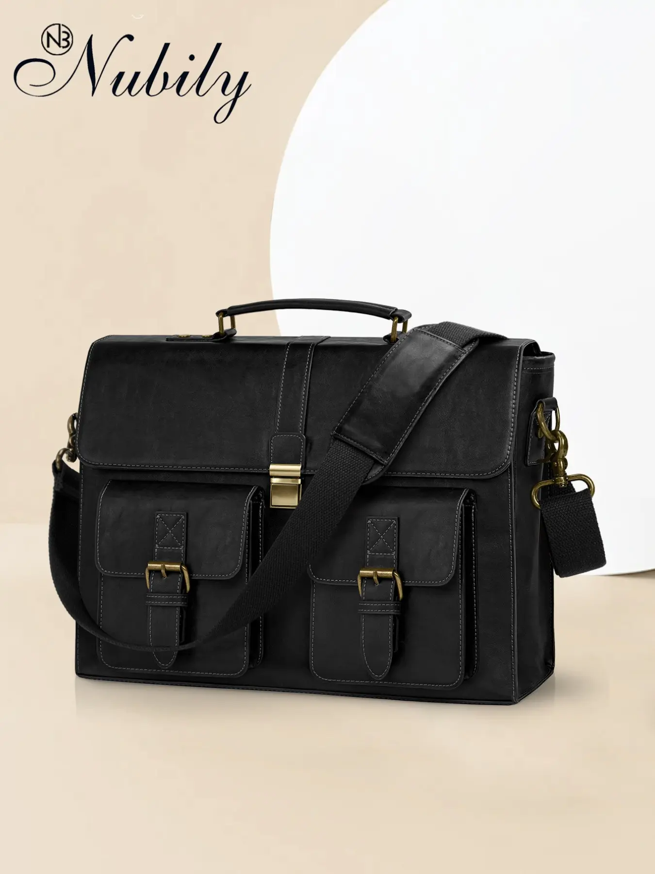 15.6 Inch Vintage PU Leather Messenger Bag for Men, Waterproof Business Briefcase, Large Capacity Shoulder Satchel for Work, Office, Travel