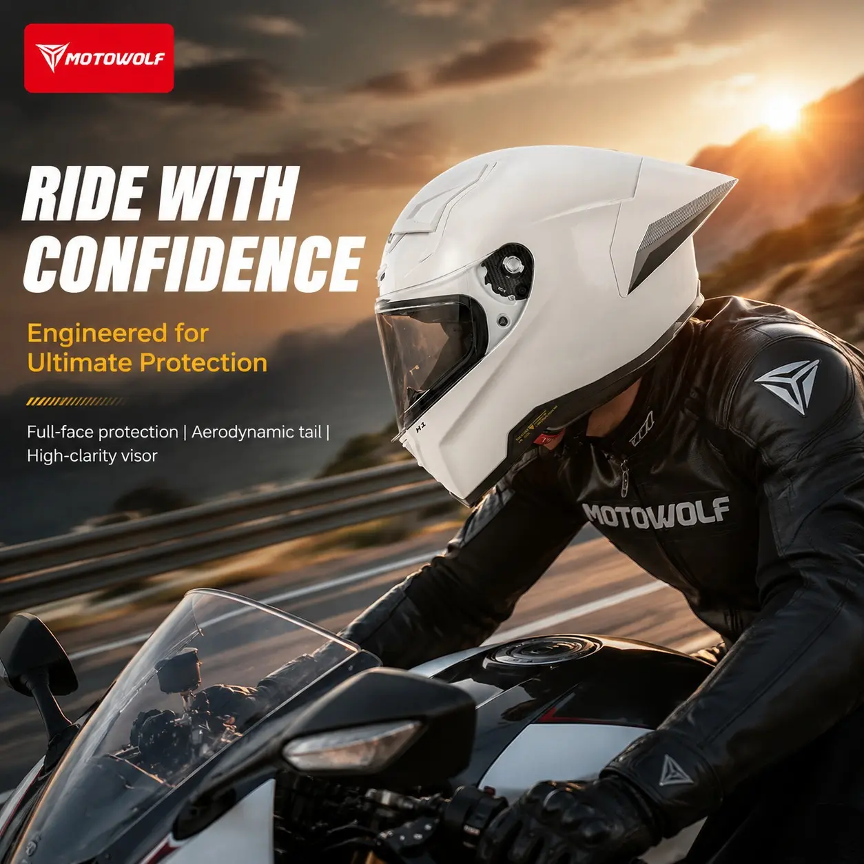 Summer Cooling Racing Helmet, Full Coverage Anti-Collision Structure, Dot Certified Large Tail Wing Motorcycle Helmet for Men and Women
