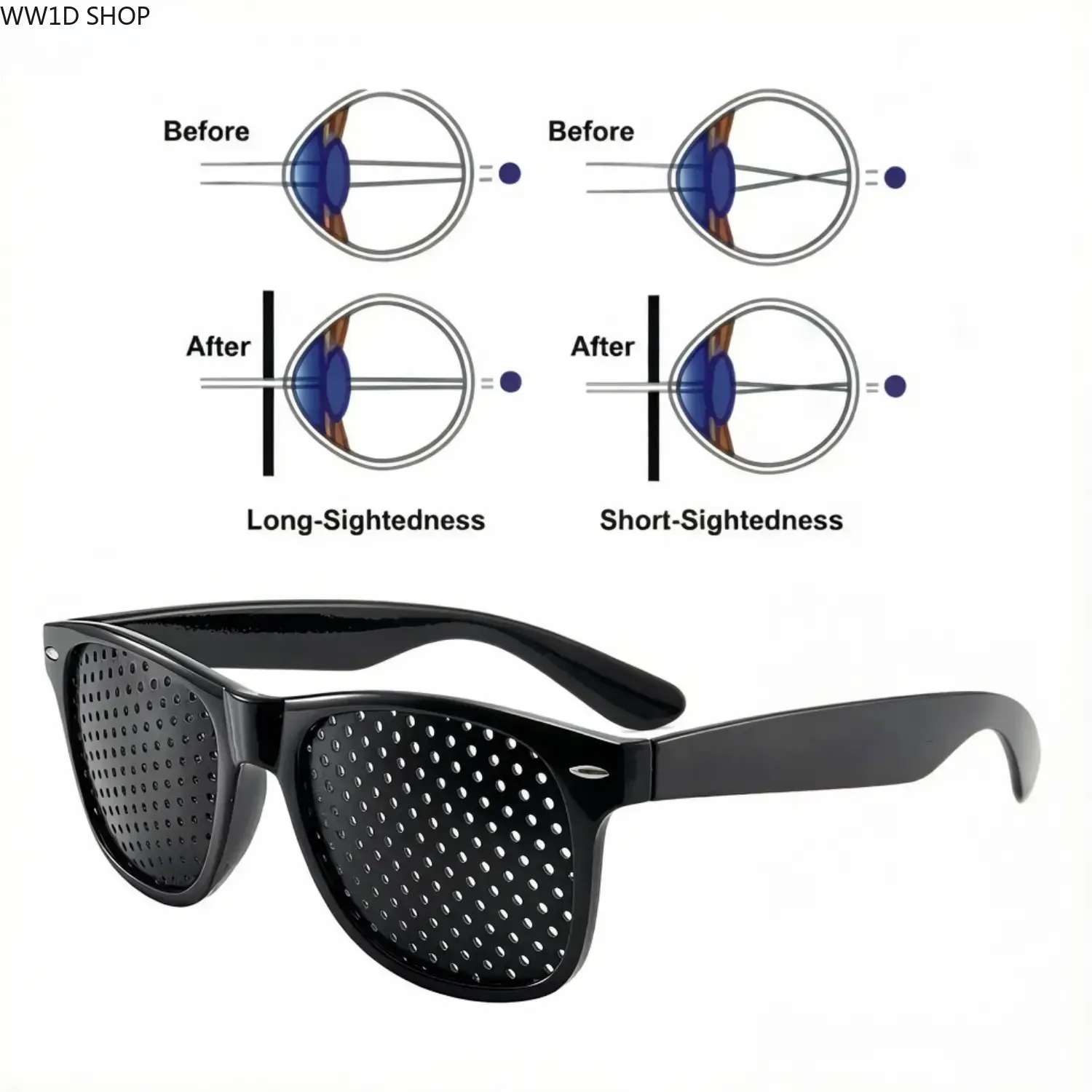 Unisex Pinhole Glasses for Vision Improvement Anti Myopia Astigmatism Correction Eyewear Lightweight Black Frame Glasses for Eye Fatigue Relief Daily Use